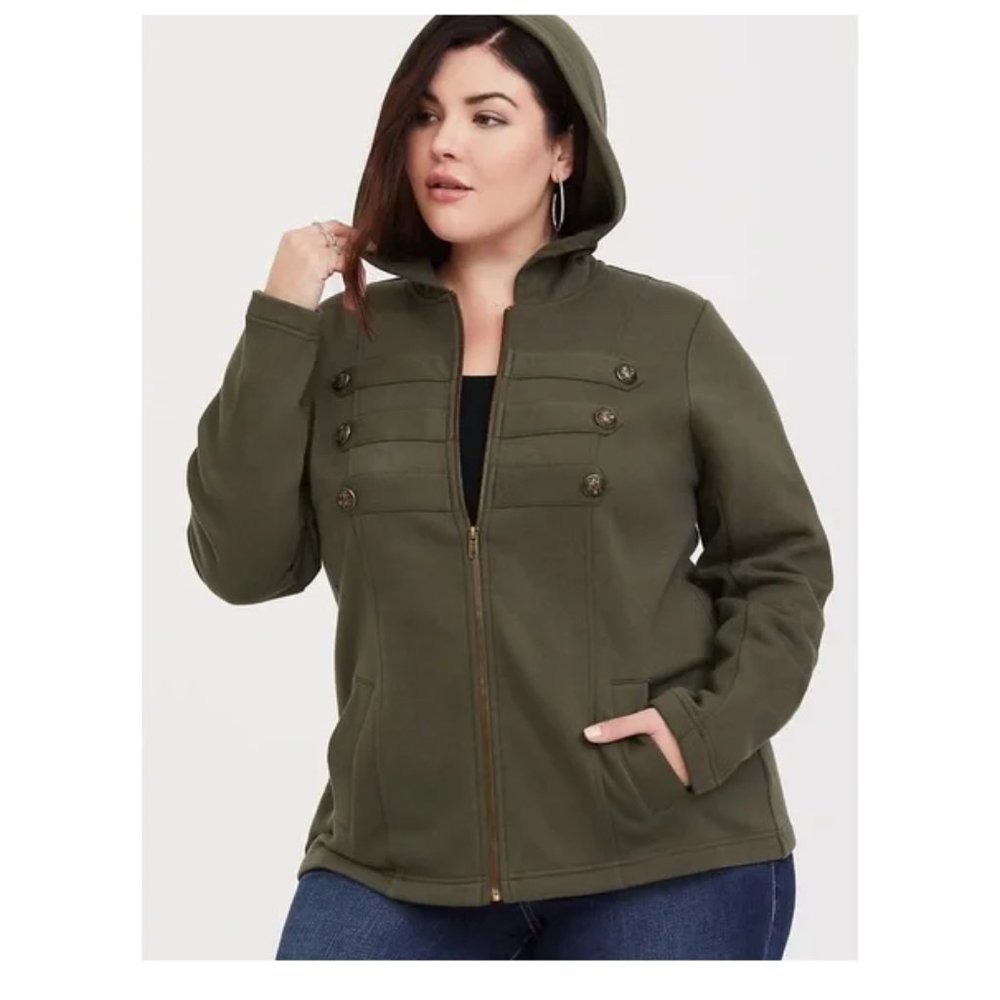 Torrid OLIVE MILITARY HOODIE JACKET
